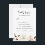 Élégant Magnolia | Carte RSVP de choix du menu bla<br><div class="desc">Cette élégante carte RSVP à la carte blanche magnolia est parfaite pour un mariage moderne et élégant. La décoration florale douce est composée de pivoines roses vertes et aquarelles, de magnifiques fleurs de magnolia blanches et de coton avec de l'or et des feuilles verts dans un agencement luxueux. Cette carte...</div>