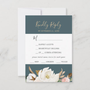 Élégant Magnolia Carte RSVP Turquoise Choix de m