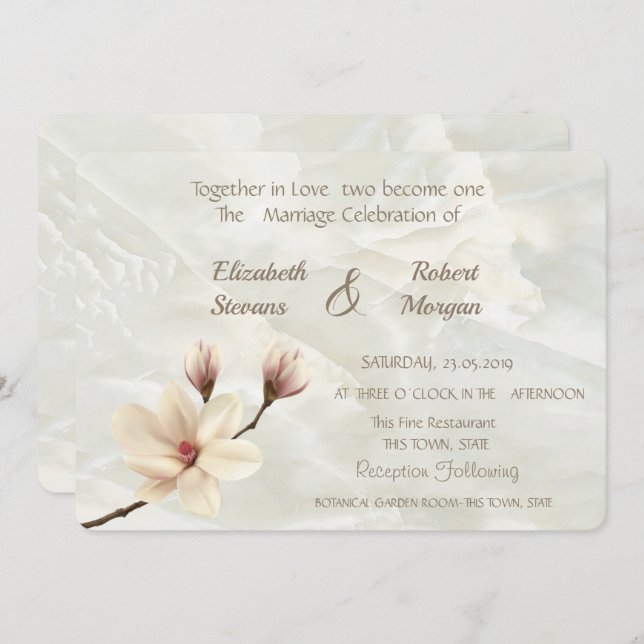 Élégant Magnolia Chic, Faire-part de mariage en ma (Devant / Derrière)