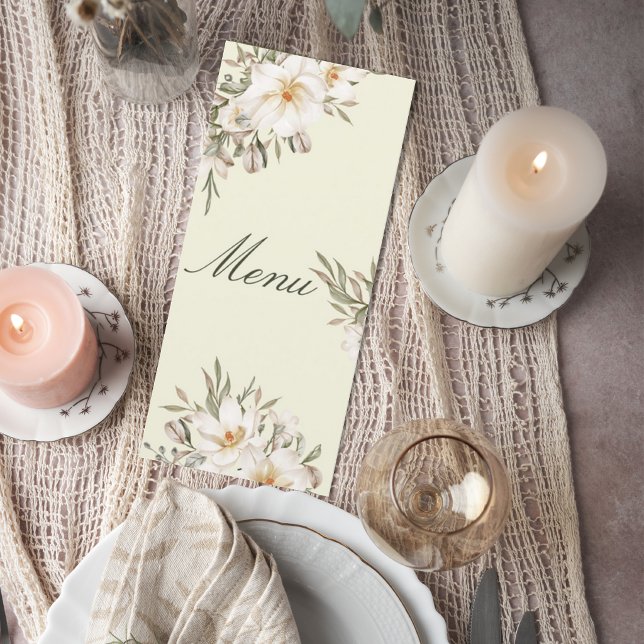Elegant Magnolia Floral Wedding Menu Card (Créateur téléchargé)