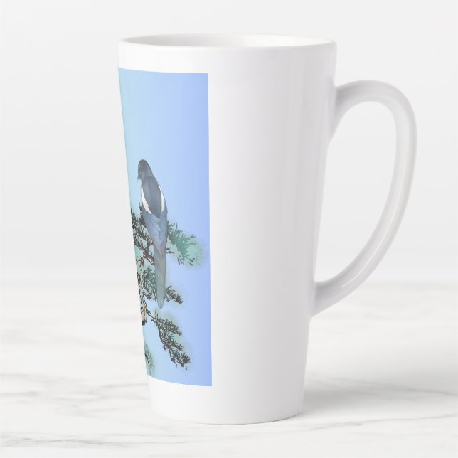 Elegant Magpie Bird Bonsai Latte Coffee Mug (Droite)