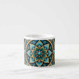Élégant Mandala Géométrique Bleu et Or sur Mug en