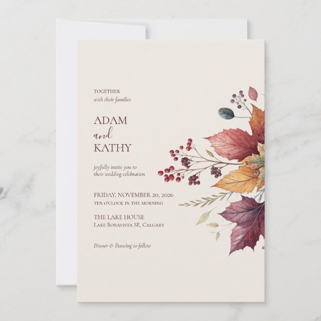 Elegant Maple Leaf Fall Wedding Invitation (Devant)