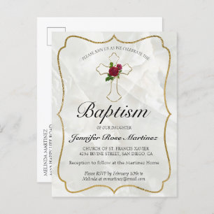 Elégant Marble Gold Baby Baptism Invitation de car