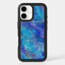 Élégant Marbre Bleu, Violet et Or Monogrammé 