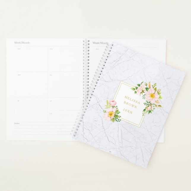 Élégant Marbre Floral Chic Pastel Planner tendance (Devant avec enveloppe)