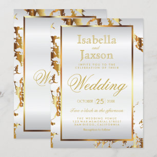 Elégant Marbre Or et blanc Satin Invitation