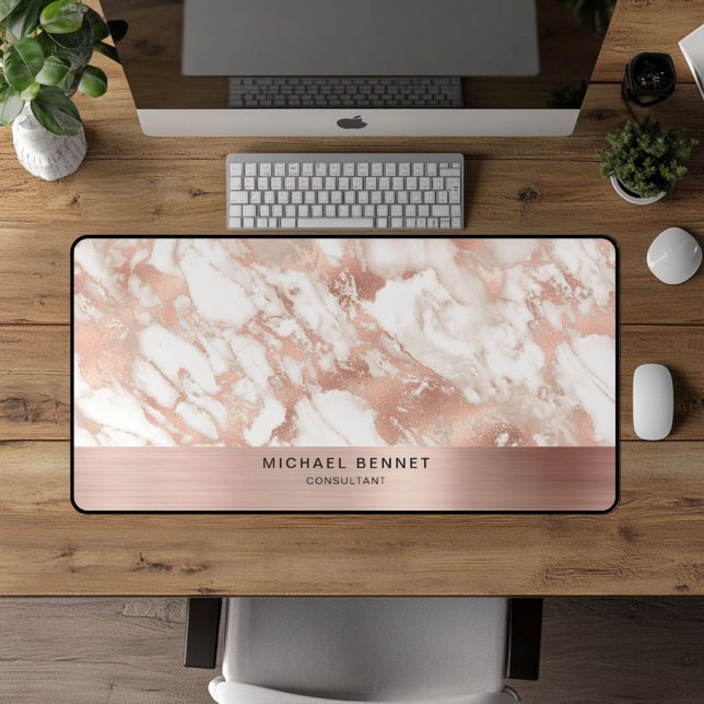 Élégant Marbre Rose Métalisé Entreprise (Elegant Marble Rose Gold Metallic Business Desk Mat)