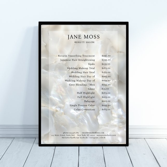 Elégant, Marbre, Salon, Liste de prix Poster (Elegant, Marble, Salon, Price List Poster, printed & download available.)