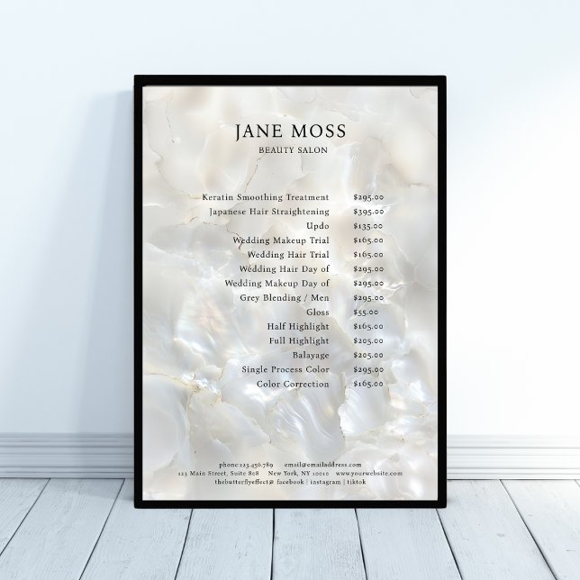 Elégant, Marbre, Salon, Liste de prix Poster (Elegant, Marble, Salon, Price List Poster, printed & download available.)