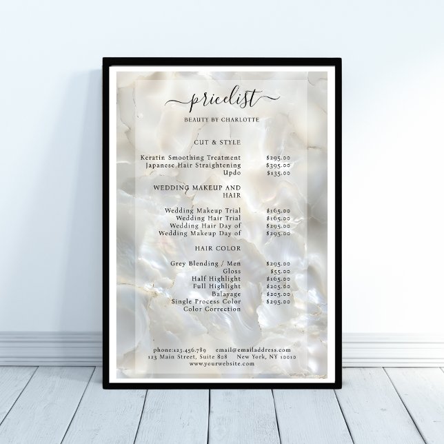 Elégant, Marbre, Salon, Liste de prix Poster (Elegant, Marble, Salon, Price List Poster, printed & download available.)
