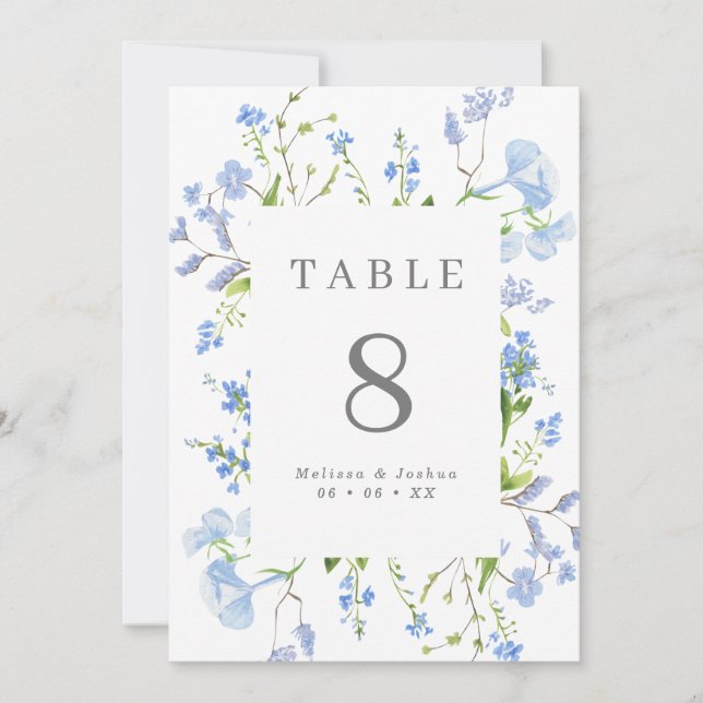 Élégant Mariage à cadre floral bleu clair (5x7) (Devant)