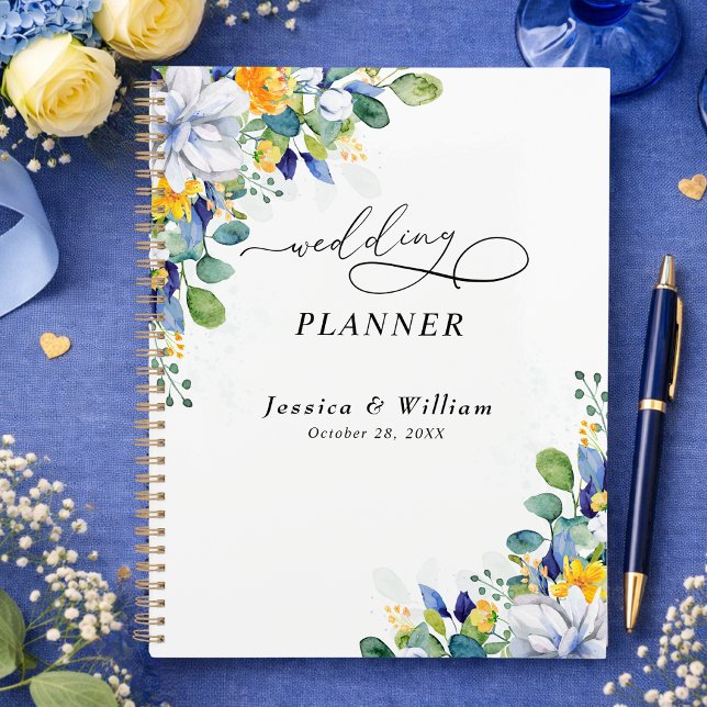 Élégant mariage aquarelle florale jaune et bleu (Créateur téléchargé)