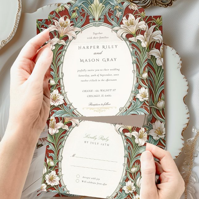 Elégant Mariage Art Nouveau avec carte RSVP (Créateur téléchargé)