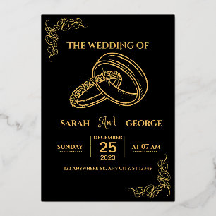 Élégant mariage Black and Gold Foil Invitation