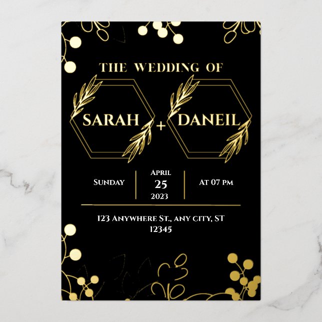 Élégant mariage Black and Gold Foil Invitation (Recto)
