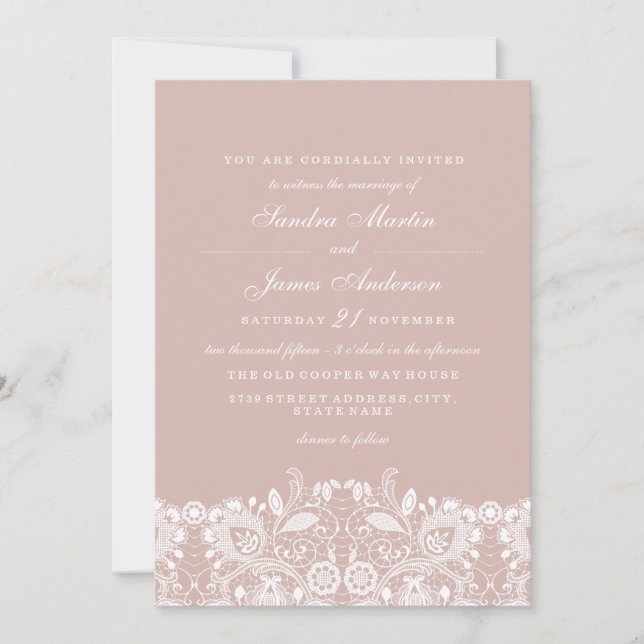 Elégant mariage blanc dentelle Invitation (Devant)