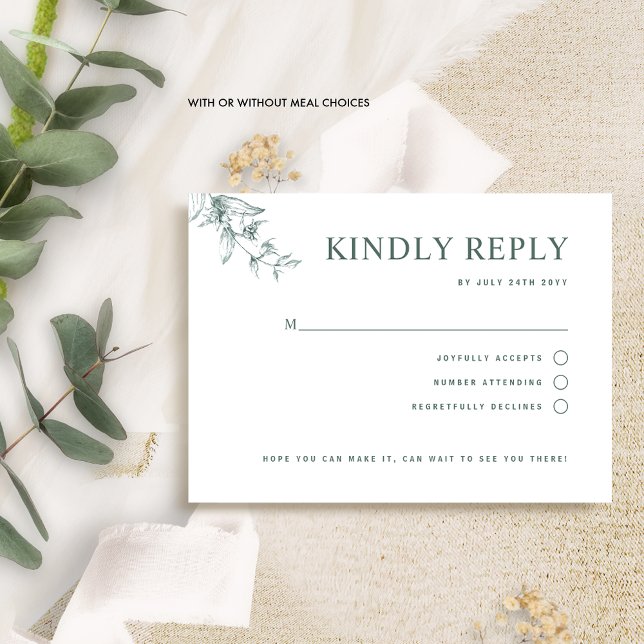Élégant Mariage blanc vert avec/sans repas RSVP (Créateur téléchargé)