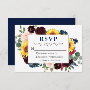 Elégant mariage bleu floral couleur aquarelle RSVP