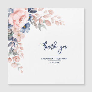 Élégant Mariage bleu rose floral Merci de script