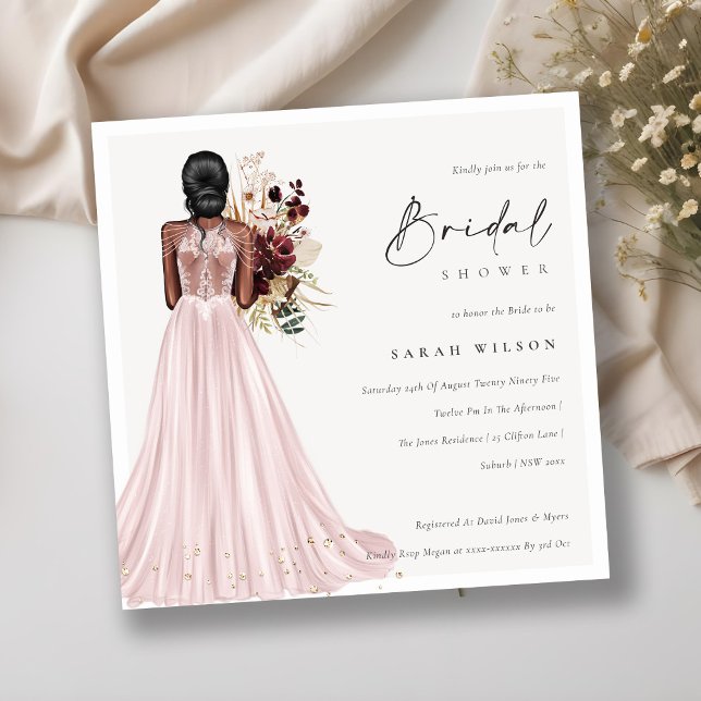 Élégant Mariage Blush Gown Invitation Fête des mar (Créateur téléchargé)