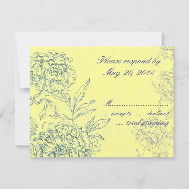 Elégant mariage botanique Cartes RSVP bleu jaune (Devant)