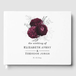 Elégant Mariage Bourgogne Floral Livre d'hôtes