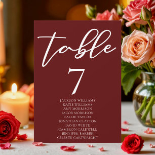 Elégant Mariage Bourgogne Numéro de table Carte w