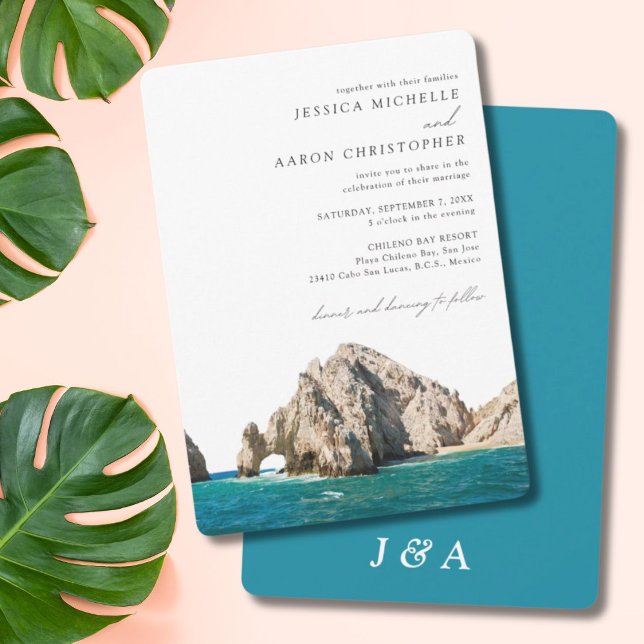 Elégant Mariage Cabo Custom Invitation Pittoresque (Elegant Cabo Wedding Custom Scenic Invitation)