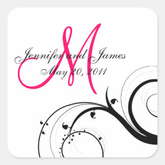 Élégant Mariage Carré de Monogramme Étiquettes