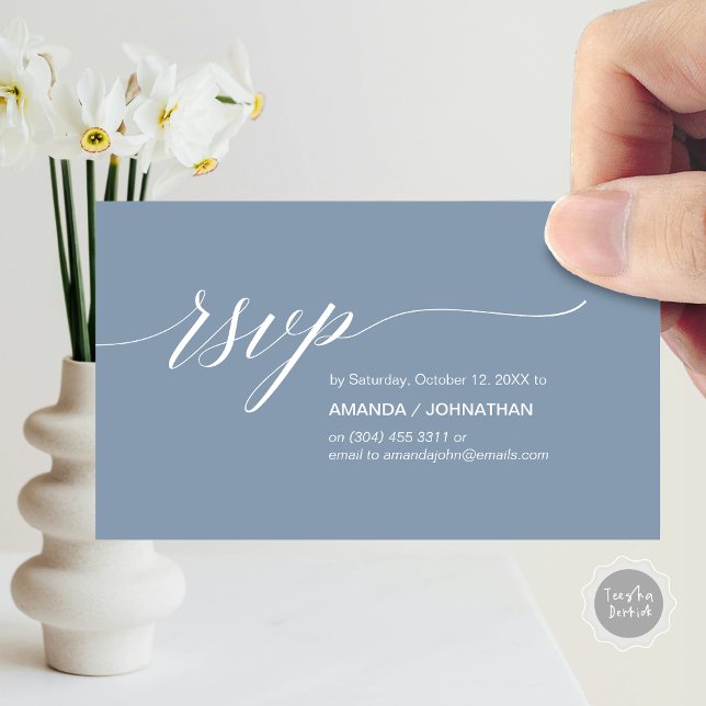 Élégant Mariage classique, Invitation de fête RSVP (Elegant Classic Wedding, Party Invitation RSVP Enclosed Card, in Dusty Blue)