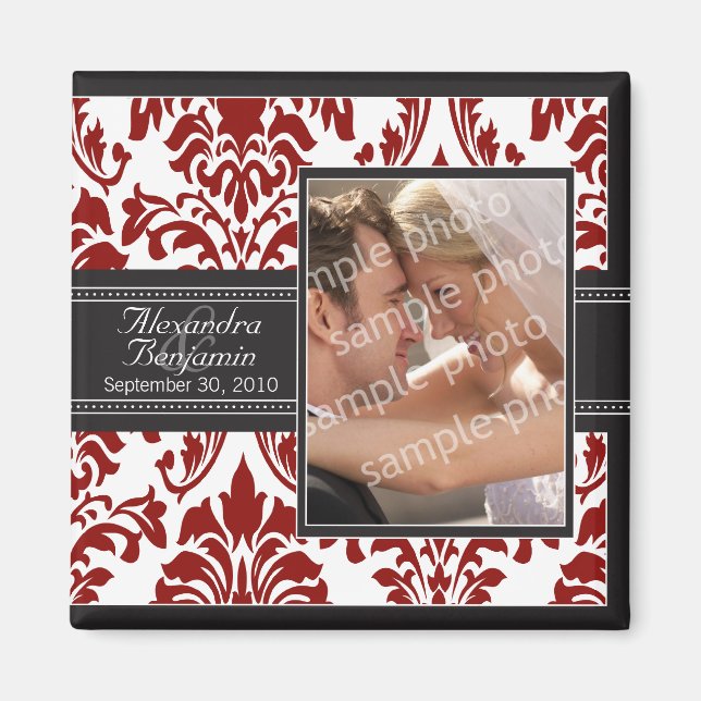 Élégant Mariage damassé Favor Magnet : rouge/noir (Devant)
