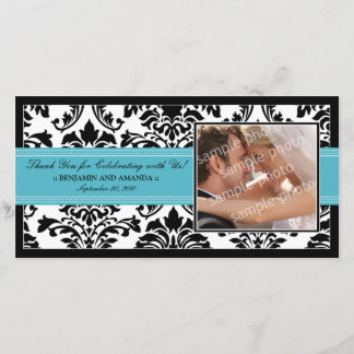 Elégant Mariage damassé Merci Photocard : aqua