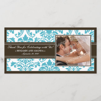 Elégant Mariage damassé Merci Photocard : aqua
