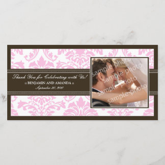 Elégant Mariage damassé Merci Photocard : rose