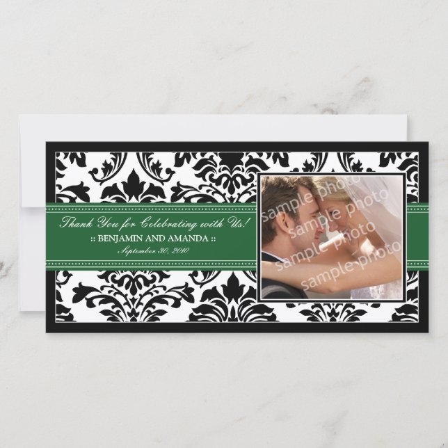 Elégant Mariage damassé Merci Photocard : vert (Devant)