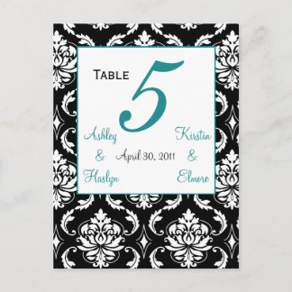 Elegant Mariage damassé Numéro de table Carte Jade
