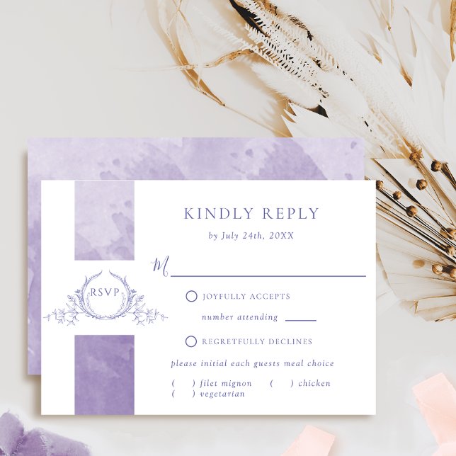 Elégant Mariage d'aquarelle violet Monogram RSVP (Créateur téléchargé)