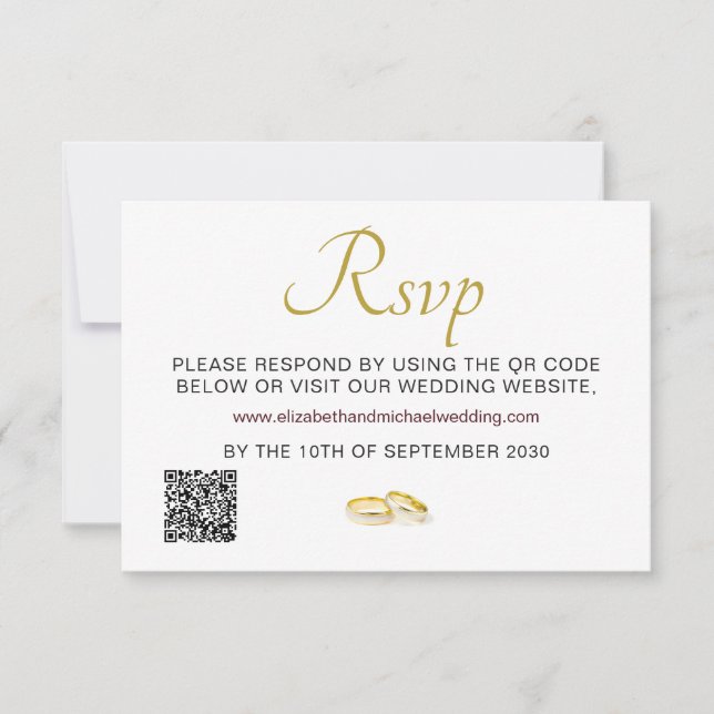 Elegant Mariage de anneaux or QR Code RSVP (Devant)