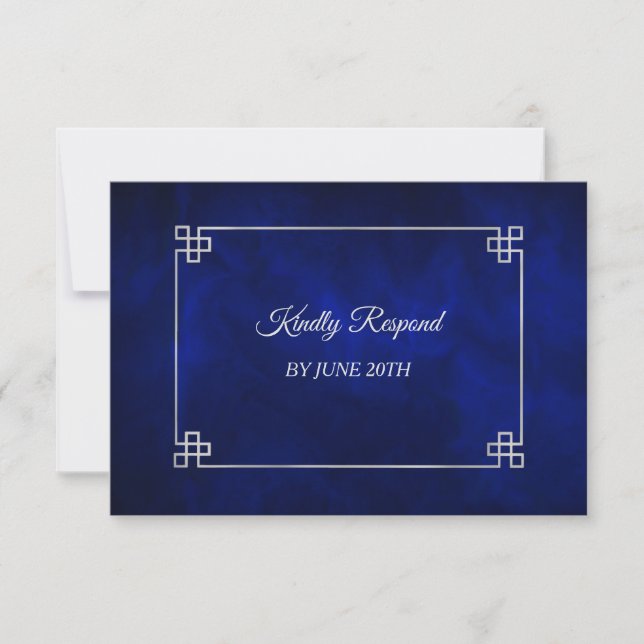 Elégant Mariage de cadre bleu argent RSVP (Devant)
