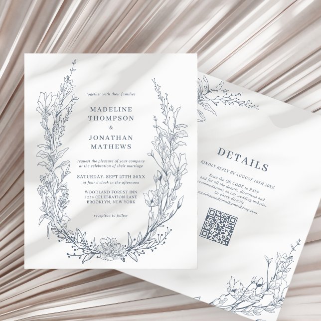 Élégant Mariage de code QR Azure Ivory Floral Wrea (Créateur téléchargé)