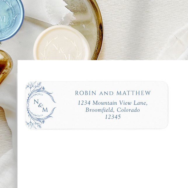 Élégant Mariage de Monogramme Bleu Étiquette (Créateur téléchargé)