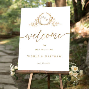 Élégant Mariage de Monogramme Or Affiche de bienve