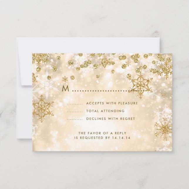 Élégant Mariage de Noël RSVP Sparkle Gold (Devant)