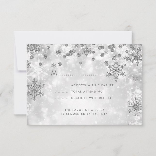 Elégant Mariage de Noël RSVP Sparkle Silver (Devant)