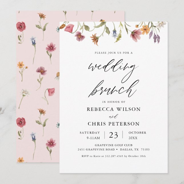 Elégant Mariage de poste Floral Brunch Invitation (Devant / Derrière)