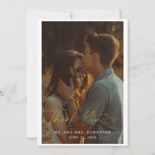 Elegant Mariage de script Gold Photo Merci Cartes