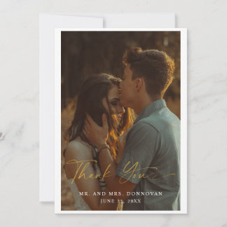Elegant Mariage de script Gold Photo Merci Cartes