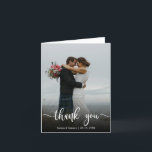 Élégant Mariage de script moderne Merci photo<br><div class="desc">Photo mariage moderne main lettrée remerciement Carte pliée. Ce modèle carte de remerciements mariage élégant avec une photo verticale complète sur le devant avec le texte "Merci" dans une police de script de typographie manuscrite avec des swashes en blanc sur l'image. À l'intérieur du deuxième modèle photo vertical. Personnalisez votre...</div>