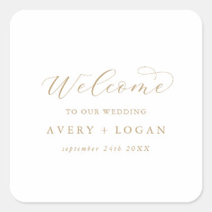 Élégant Mariage de script or Welcome Carré Sticker
